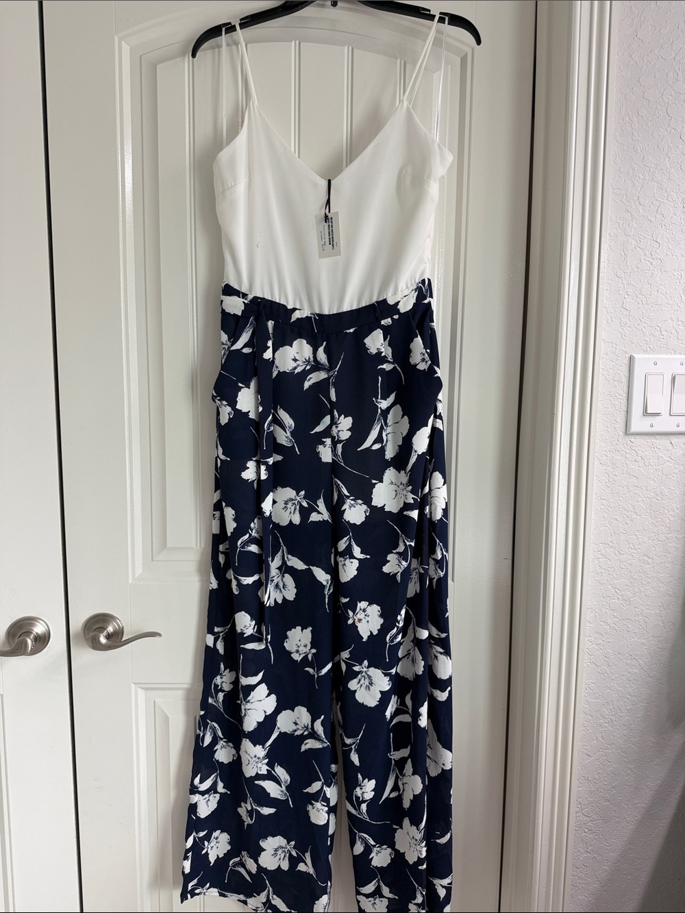 Everly White & Navy Floral Wide-Leg Romper